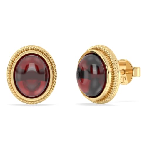Ohrstecker aus 925er Silber mit 14 Karat Vergoldung (1 Mikron), natürliche Edelstein-Ohrstecker, zierliche ovale Ohrringe für Damen, 13.4x11.3mm, Sterling Silber Edelstein, Roter Granat von Talula