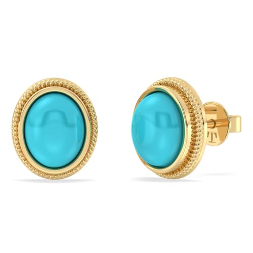 Ohrstecker aus 925er Silber mit 14 Karat Vergoldung (1 Mikron), natürliche Edelstein-Ohrstecker, zierliche ovale Ohrringe für Damen, 13.4x11.3mm, Sterling Silber Edelstein, Türkis von Talula