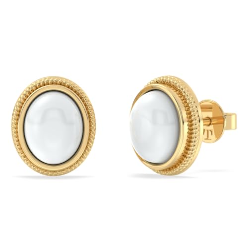 Ohrstecker aus 925er Silber mit 14 Karat Vergoldung (1 Mikron), natürliche Edelstein-Ohrstecker, zierliche ovale Ohrringe für Damen, 13.4x11.3mm, Sterling Silber Edelstein, Weißer Mondstein von Talula