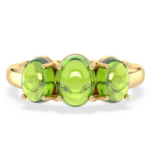 Talula Ring mit drei Steinen, handgefertigt, 14 Karat vergoldet, 925er Silber, ovaler Edelstein, Statement-Ring, 9.8x9mm, Edelstein-Sterlingsilber, Peridot von Talula