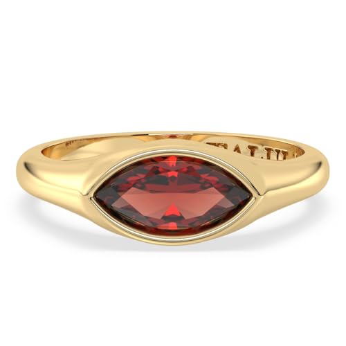 Talula Solitärring – Marquiseschliff, Edelstein in Lünettenfassung in 14 Karat vergoldetem 925er Sterlingsilber, 9x6.4mm, Edelstein-Sterlingsilber, Granat von Talula