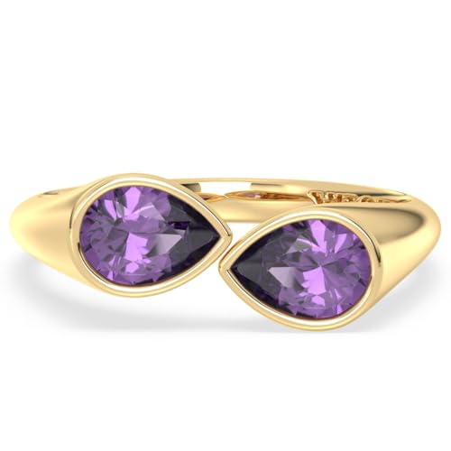 Talula Toi et Moi Edelsteinring mit Vergoldung | Doppel-Birnen-Design | Sterlingsilber, 6, Sterling Silber, Amethyst von Talula