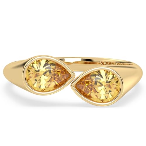 Talula Toi et Moi Edelsteinring mit Vergoldung | Doppel-Birnen-Design | Sterlingsilber, 7, Sterling Silber, Citrin von Talula