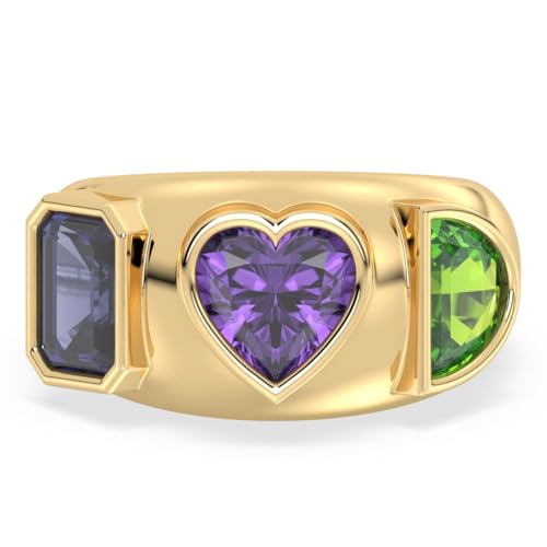 Talula Trio-Edelsteinring in 14 Karat vergoldetem 925er Silber Lünettenfassung, 9.6x11.2mm, Edelstein-Sterlingsilber, Amethyst Peridot Amethyst Peridot Iolith von Talula