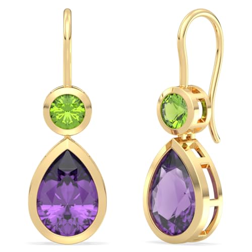 Tropfen-Ohrringe aus 14 Karat vergoldetem Sterlingsilber mit natürlichem Edelstein, Tropfenohrringe, 27x9mm, Sterling Silber Edelstein, Peridot Amethyst von Talula