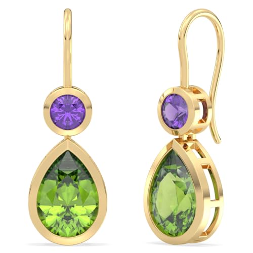 Tropfen-Ohrringe aus 14 Karat vergoldetem Sterlingsilber mit natürlichem Edelstein, Tropfenohrringe, 27x9mm, Sterling Silber Edelstein, Peridot Amethyst von Talula