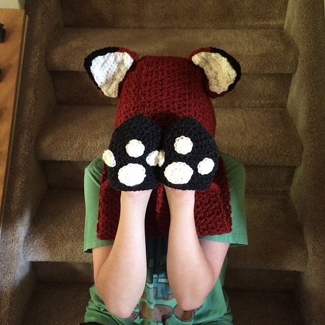 Fuchs Scoodie | Kapuze Und Schal in Weichem, Chunky Rötlich-Braun - Ohren Pfotentaschen von TalulaCrafts