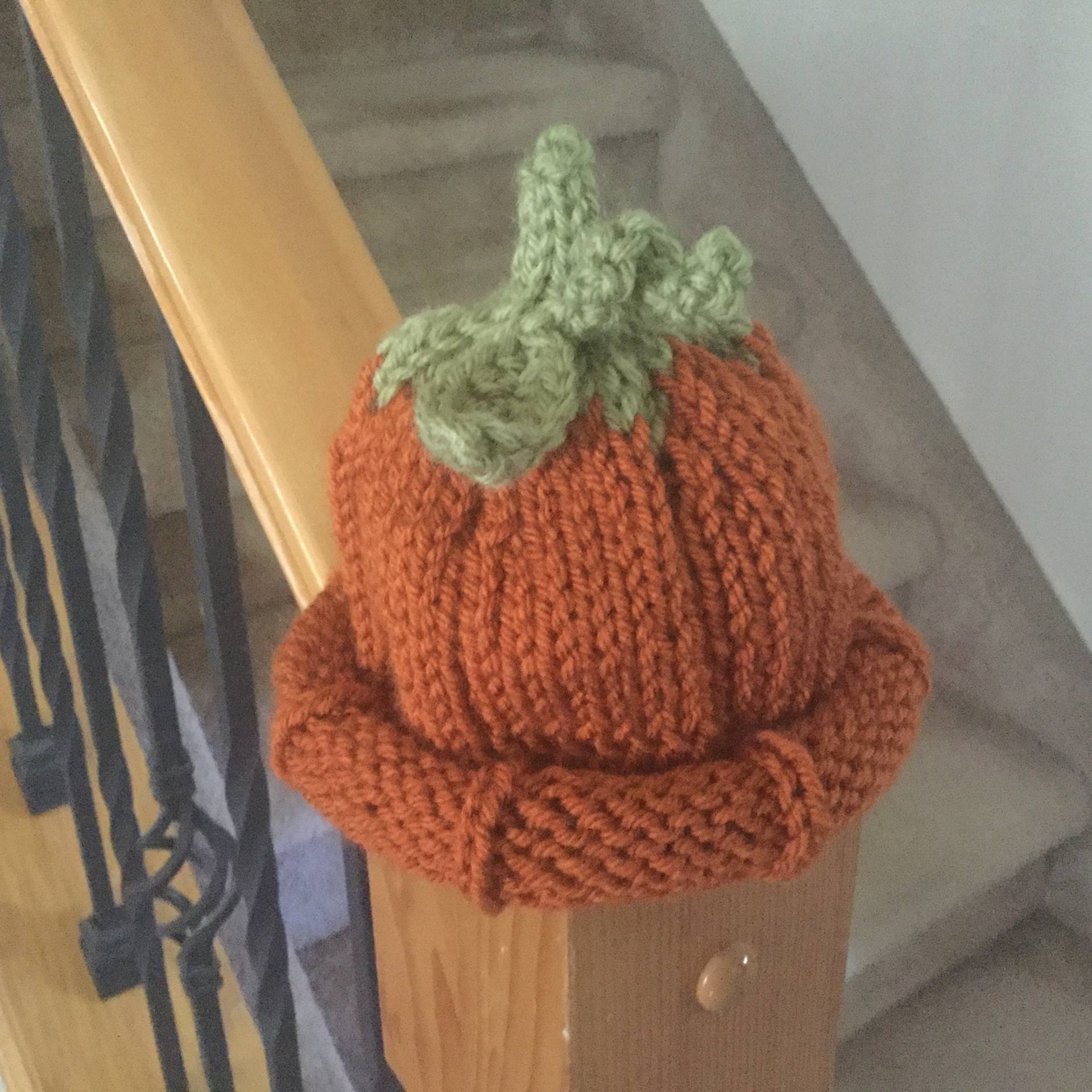 Perfekte Kleine Kürbis Hut - Handgestrickt Mit Stamm, Blatt Und Curl von TalulaCrafts