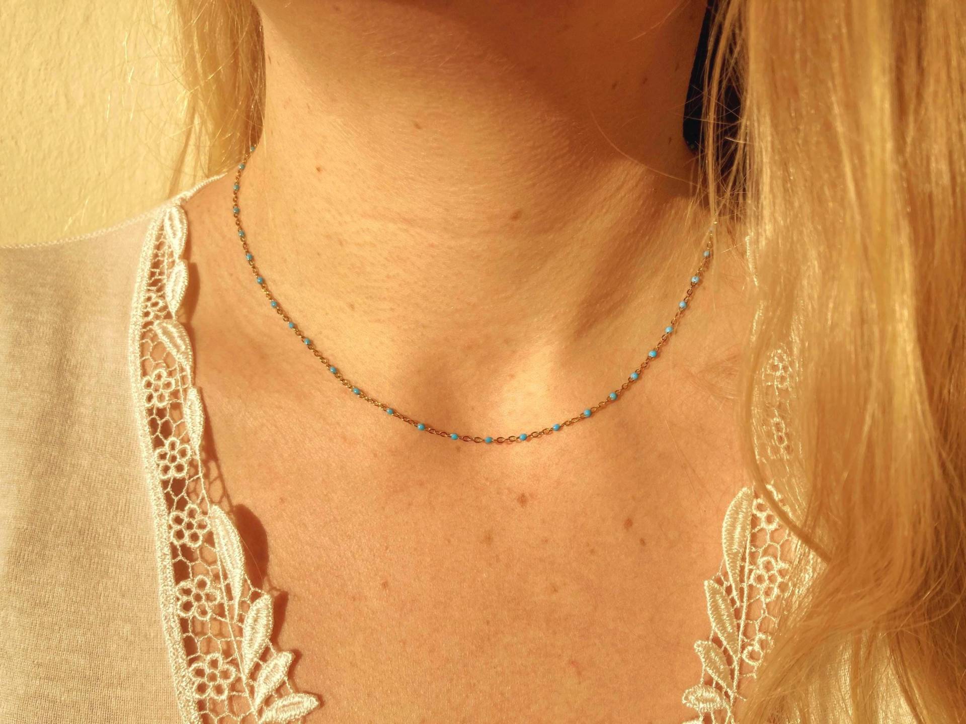 Zierliche Satelliten Halskette Gold-Türkis 1mm - Schlicht Und Edel von Talwerke