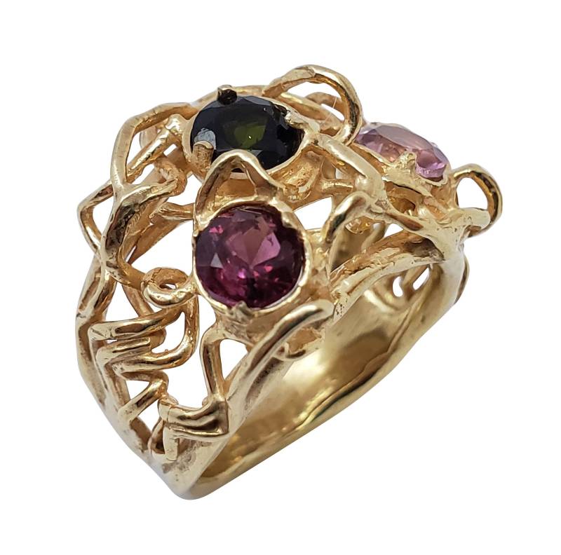 14K Gelb Gold Ring Handgefertigten Edelstein Artisan Handarbeit Einzigartige Blauer Topas Size 7 Frauen von TalyaHarelJewelry