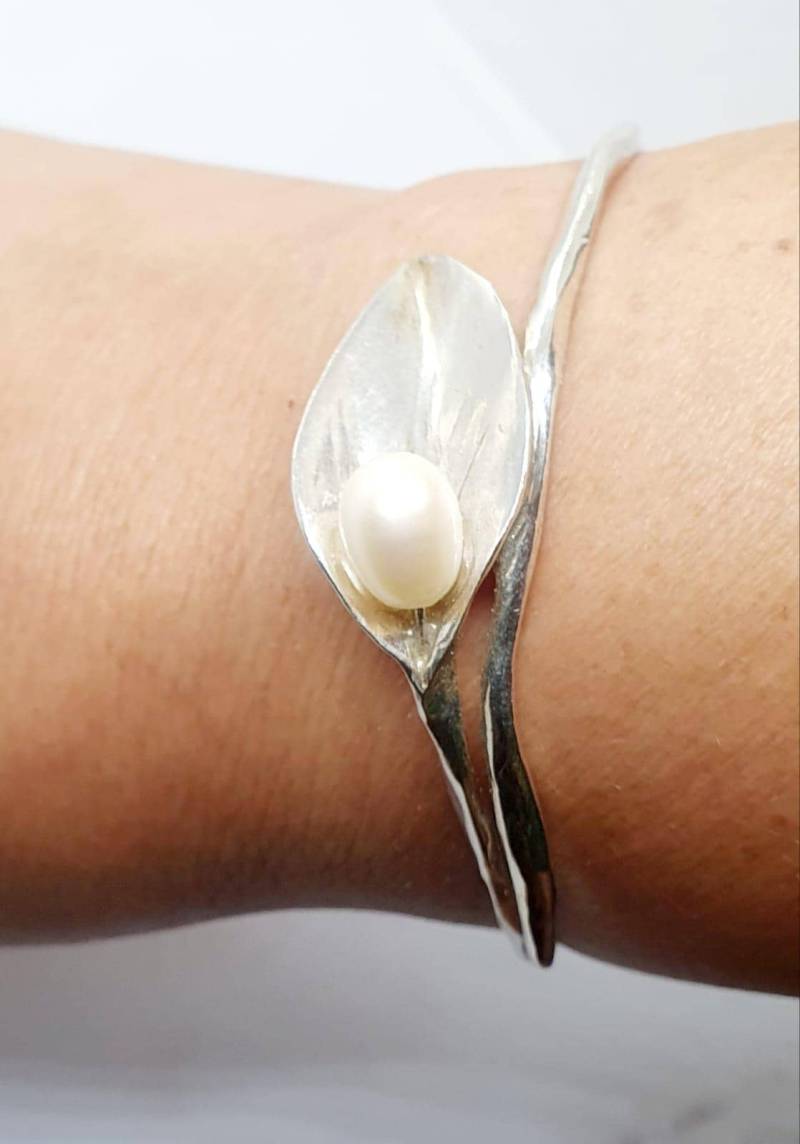 925 Sterling Silber Armband-Armband-Blatt-Form-Perlen-Tropfen-Handgefertigt Künstler Handarbeit Gemacht Kostenloser Versand von TalyaHarelJewelry