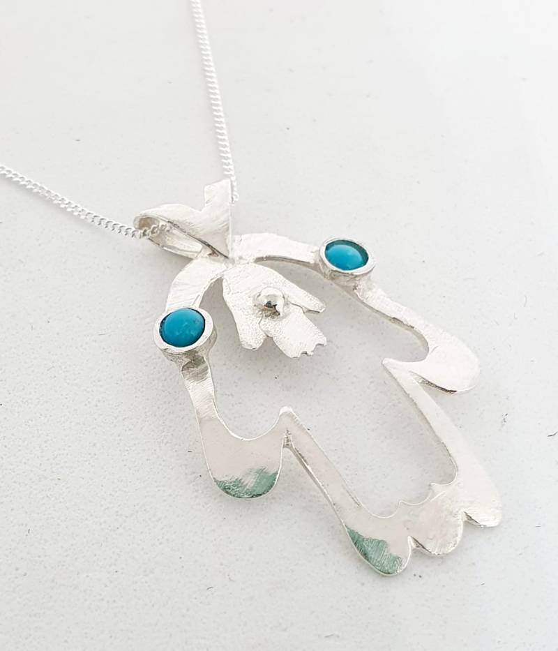 925 Sterling Silber Collier Handgemachte Artisan Hamsa Anhänger Edelstein Türkis Kostenloser Versand von TalyaHarelJewelry