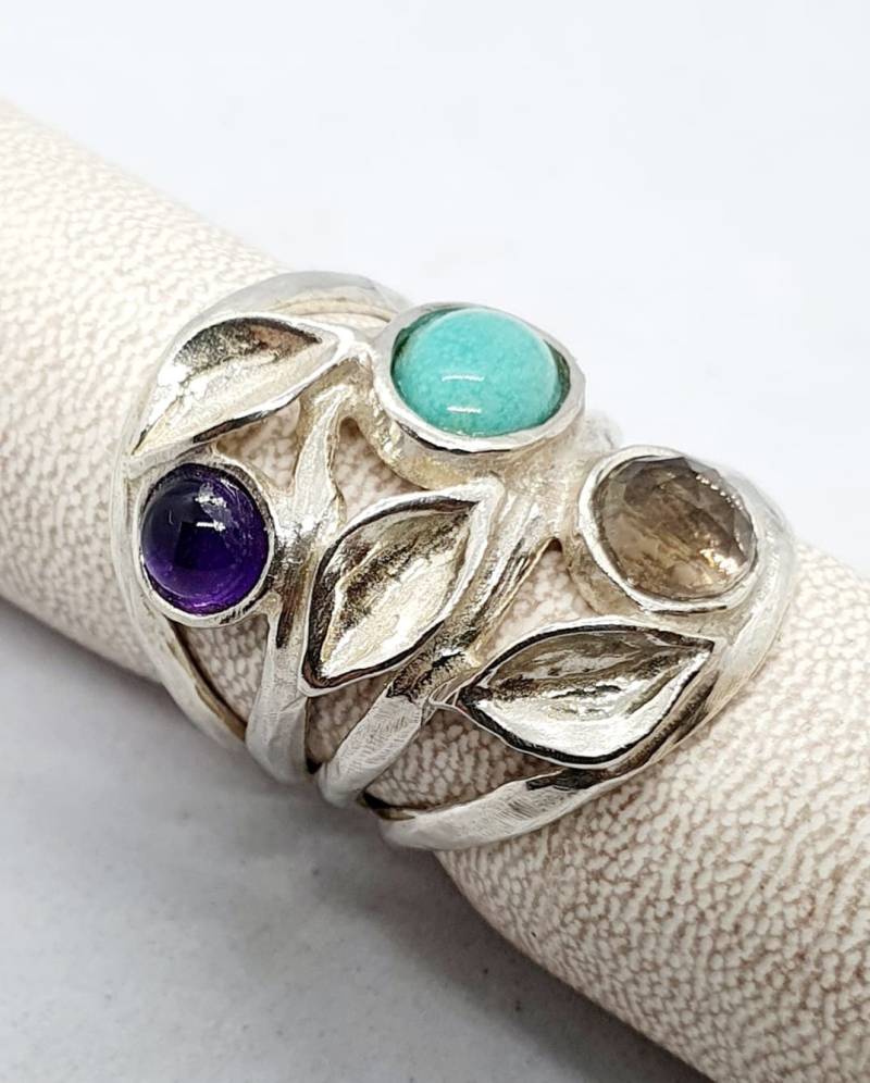 925 Sterling Silber Ring Handmade Artisan Crafted Gemeißelte Einzigartige Mondstein Amethyst Turkis Frauen von TalyaHarelJewelry