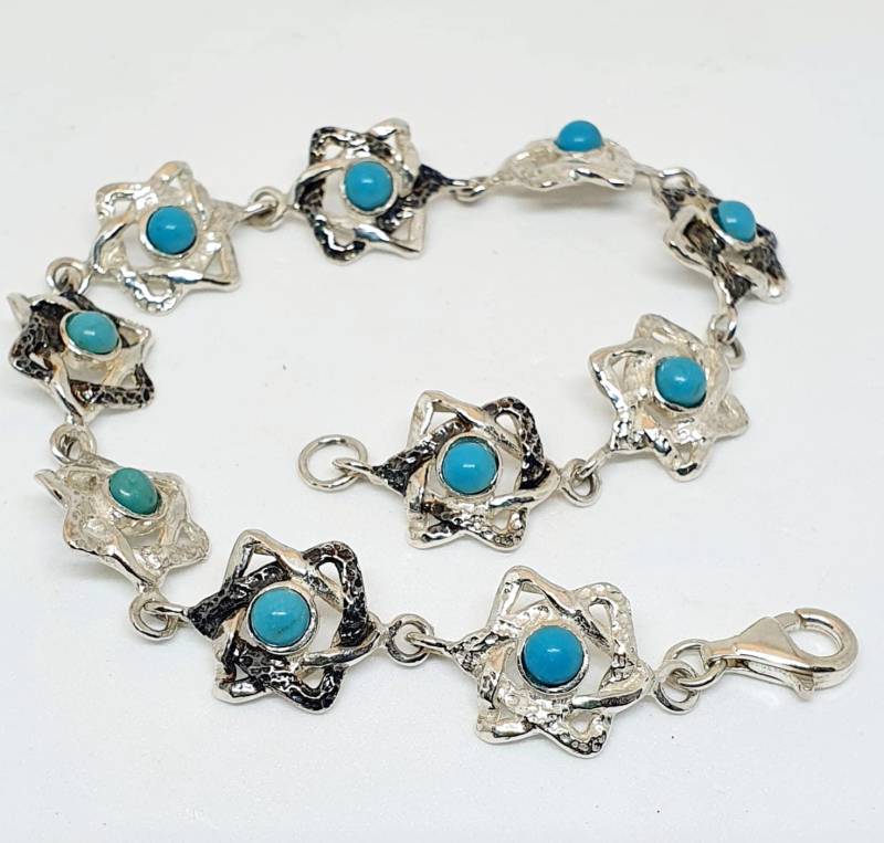 Armband Aus Sterling Silber 925 David Stern Handgefertigt Edelsteine Amethyst Türkis Granat Frauen Mädchen Freies Versc von TalyaHarelJewelry