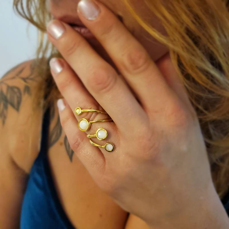 Gold Ring 14K Gelb Edelsteine Granat Handgefertigte Artisan Crafted Größe 8 Frauen Schmuck Multistone von TalyaHarelJewelry