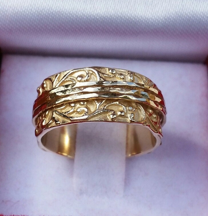 Gold Ring 14K Gelb Ehering Handgemachte Spinners Band-Größe 59 Frauen Braut Unisex von TalyaHarelJewelry