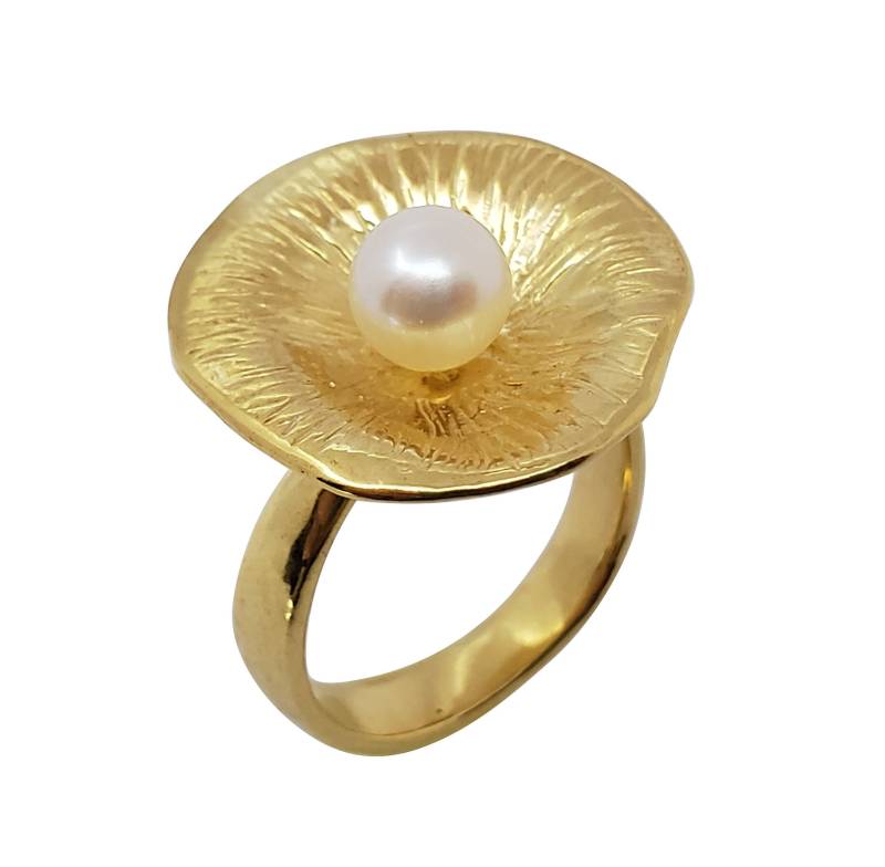 Gold Ring 14K Gelb Perle Handgemachte Artisan Crafted Größe 7 Frauen Braut von TalyaHarelJewelry