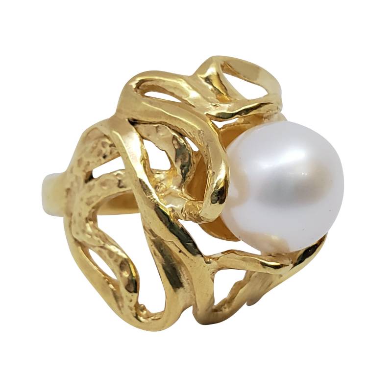 Gold Ring 14K Gelb Schmuck Edelsteine Perle Handgefertigte Artisan Crafted Größe 7 Frauen von TalyaHarelJewelry