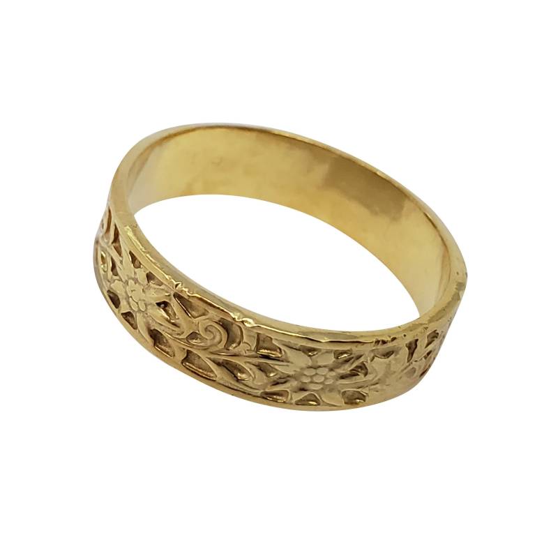 Gold Ring 14K Gelbgold Hochzeitsring Handgefertigte Artisan Crafted Größe 62 Frauen Braut Unisex von TalyaHarelJewelry