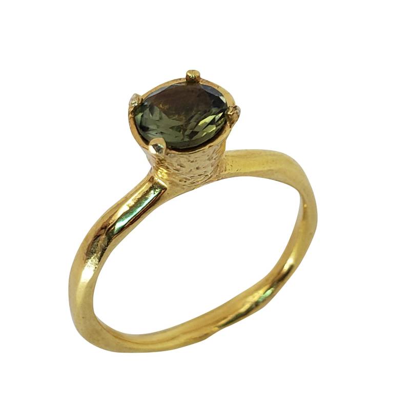 Gold Ring 14K Gelbgold Verlobungsring Edelsteine Zirkon Handgemachte Artisan Crafted Größe 57 Frauen Braut Hochzeit von TalyaHarelJewelry