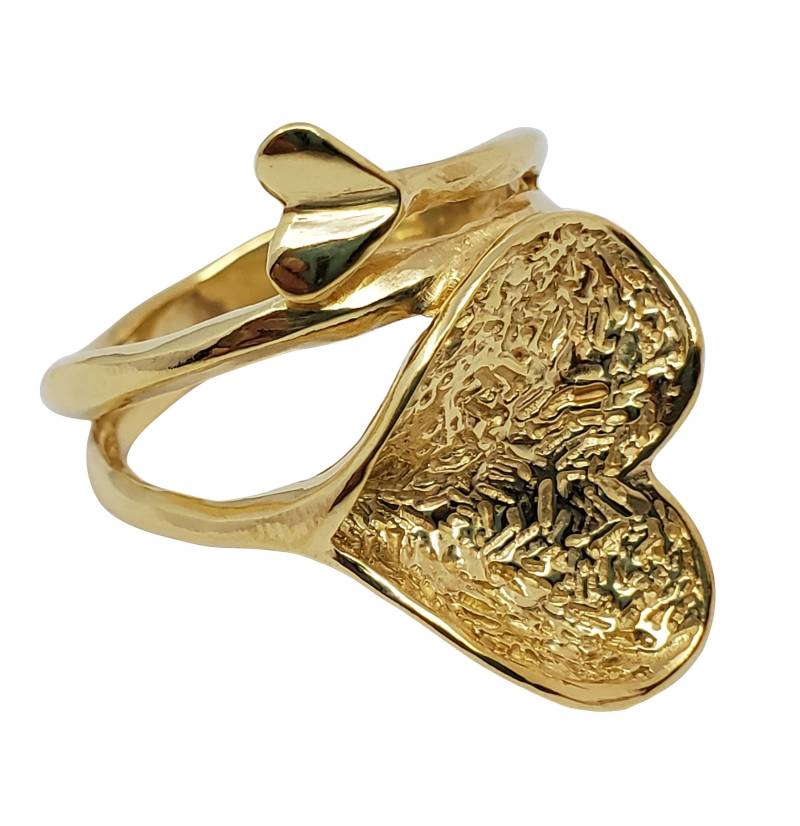 Goldring 14K Gelbgold Herz Handgemachte Handfertigung Größe 57 Frauen von TalyaHarelJewelry