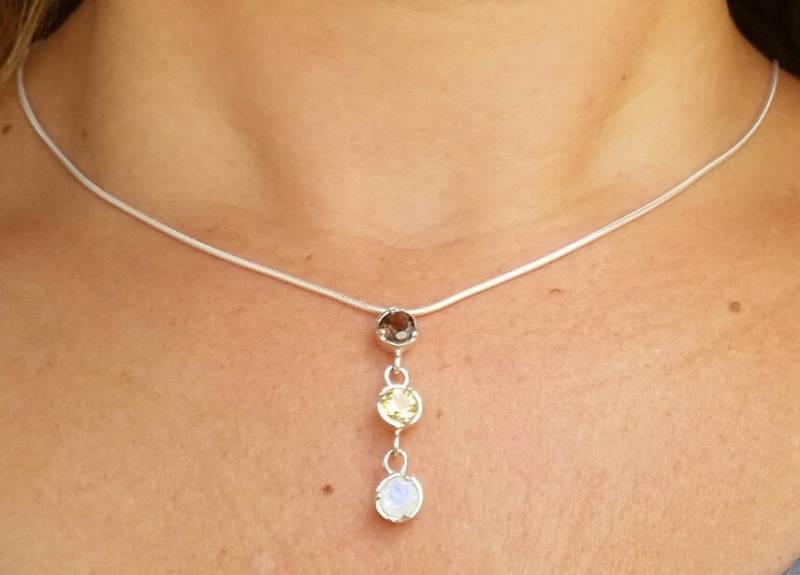 Halskette Aus Sterling Silber Schmuck Anhänger Rauchquarz Citrin Mondstein Handgemachte Artisan Frauen Mädchen Freies Verschiff von TalyaHarelJewelry