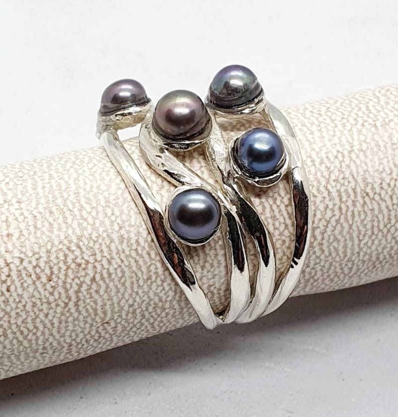 Silber Ring 925 Sterlingsilber-Edelstein-Perle Handgefertigte Artisan Crafted Größe 8 Frauen Braut Kostenloser Versand von TalyaHarelJewelry