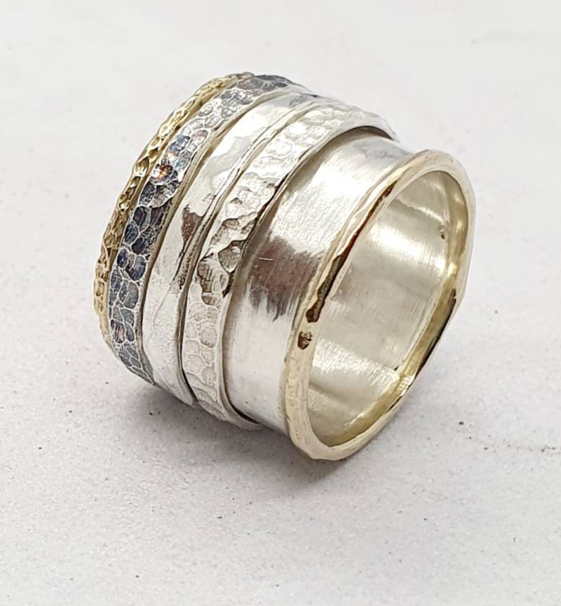 Silber Und Gold Ring, Handgefertigte Hochzeit Band, Stapelbaren Braut Spinner Schmuck, Einzigartigen Ring von TalyaHarelJewelry