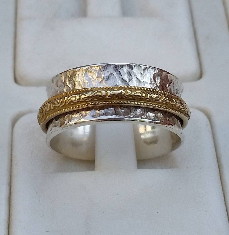 Silber - Und Gold -Ring 925 Sterlingsilber 14K Gelb Spinners Band Handgemachte Artisan Crafted Größe 57 Braut Frauen von TalyaHarelJewelry