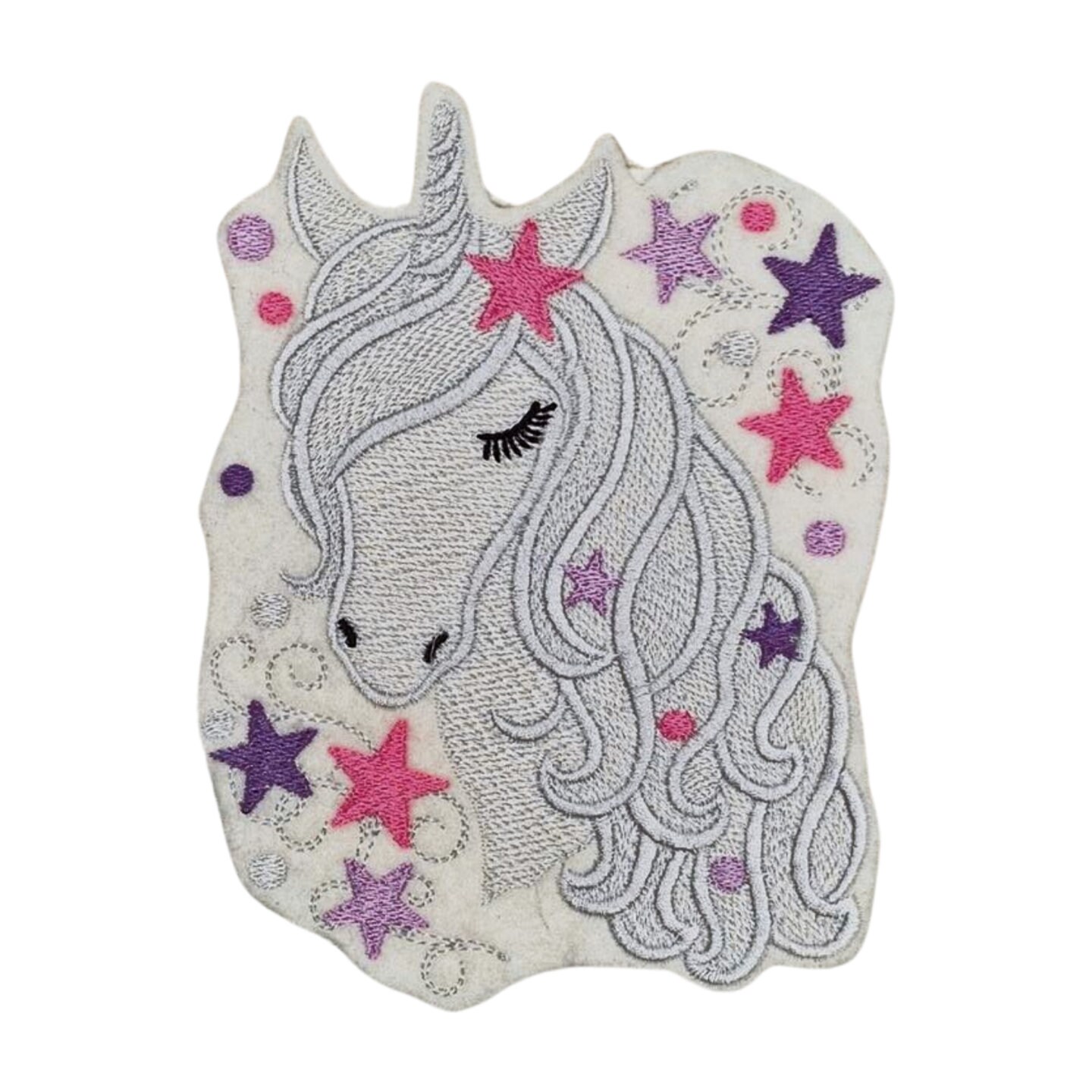Einhornkopf Mit Sternen Grau/ Lila | Unicorn Head With Stars Grey/ Purple Stickapplikation Applikation Zum Aufnähen Und Aufbügeln von TamaluHandmadeForYou