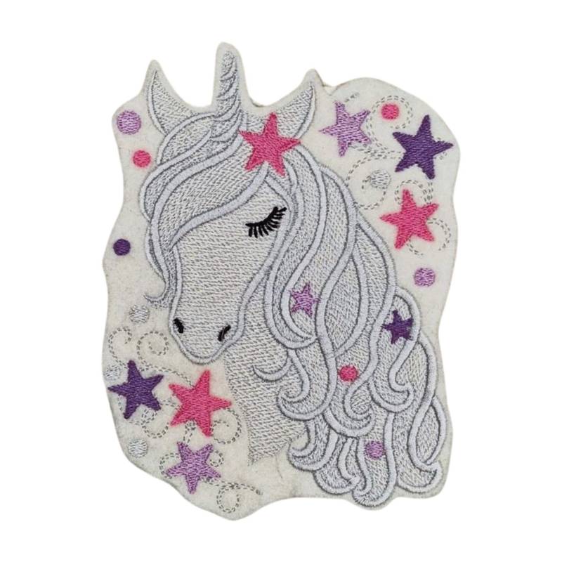Einhornkopf Mit Sternen Grau/ Lila | Unicorn Head With Stars Grey/ Purple Stickapplikation Applikation Zum Aufnähen Und Aufbügeln von TamaluHandmadeForYou