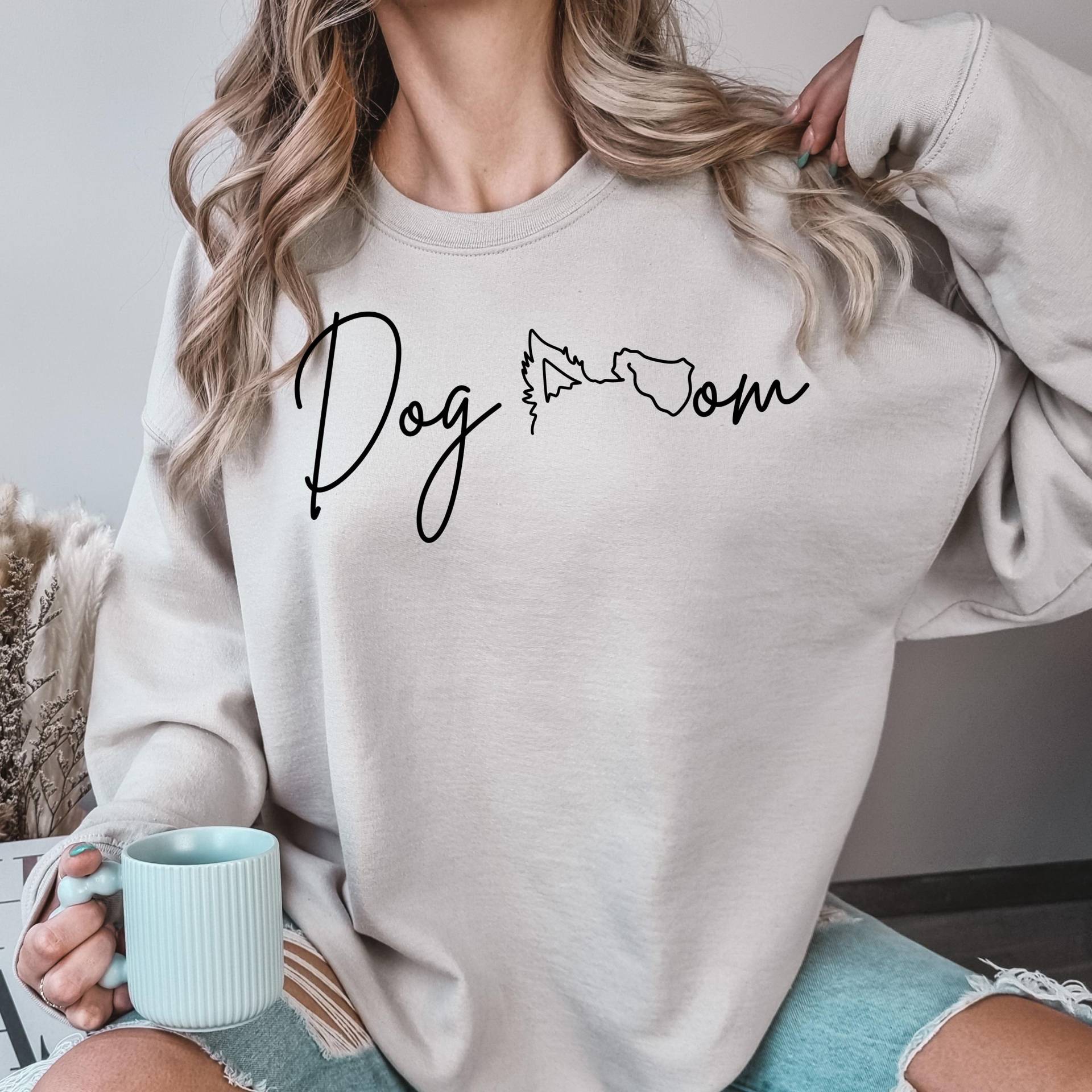 Dog Mom Sweatshirt, Hunde Mama Geschenk, Personalisierbarer Pullover, Lustiges Geschenk Für Mamas, Line Art Ohren von Tamanma