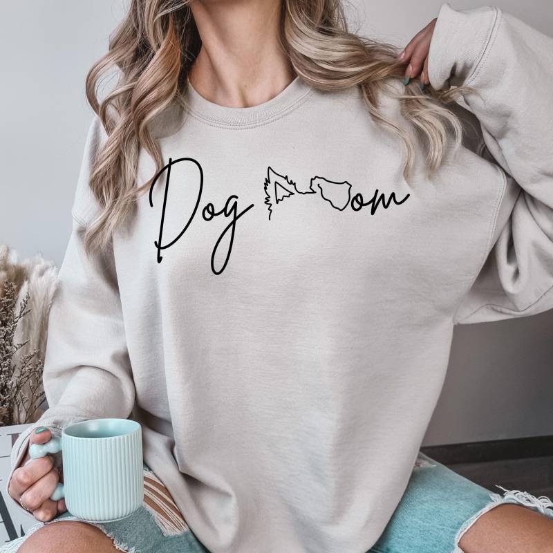 Dog Mom Sweatshirt, Hunde Mama Geschenk, Personalisierbarer Pullover, Lustiges Geschenk Für Mamas, Line Art Ohren von Tamanma