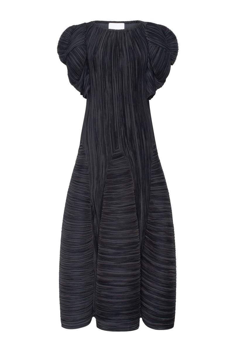Tamar Keburia | Midi pleated X-line DRESS | Women's Black Midi dresses von Tamar Keburia