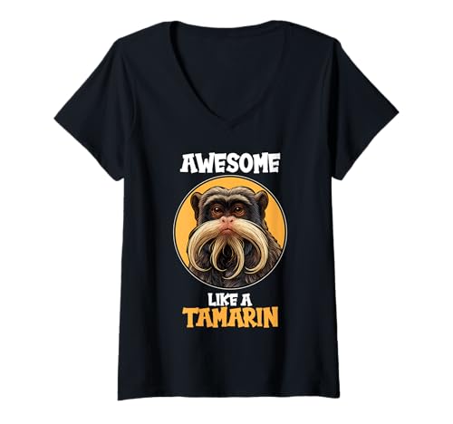 Damen Tamarine Tamarin T-Shirt mit V-Ausschnitt Damen Tamarine Tamarin T-Shirt mit V-Ausschnitt von Tamarine Tamarin Tier Shop