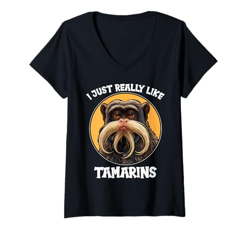 Damen Tamarine Tamarin T-Shirt mit V-Ausschnitt Damen Tamarine Tamarin T-Shirt mit V-Ausschnitt von Tamarine Tamarin Tier Shop