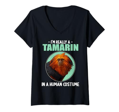 Damen Tamarine Tamarin T-Shirt mit V-Ausschnitt Damen Tamarine Tamarin T-Shirt mit V-Ausschnitt von Tamarine Tamarin Tier Shop
