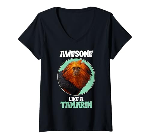 Damen Tamarine Tamarin T-Shirt mit V-Ausschnitt Damen Tamarine Tamarin T-Shirt mit V-Ausschnitt von Tamarine Tamarin Tier Shop
