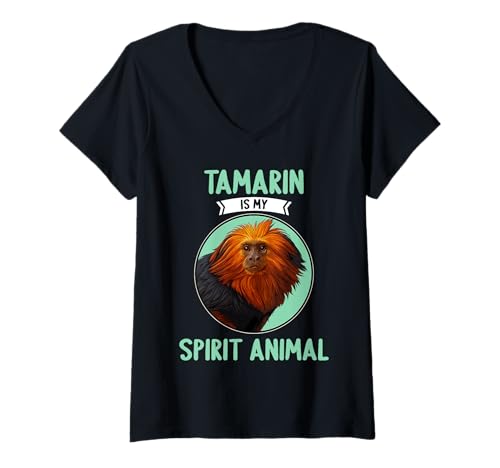 Damen Tamarine Tamarin T-Shirt mit V-Ausschnitt Damen Tamarine Tamarin T-Shirt mit V-Ausschnitt von Tamarine Tamarin Tier Shop