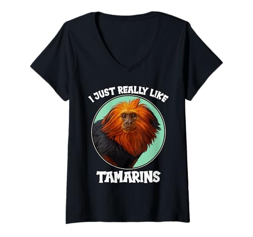 Damen Tamarine Tamarin T-Shirt mit V-Ausschnitt Damen Tamarine Tamarin T-Shirt mit V-Ausschnitt von Tamarine Tamarin Tier Shop