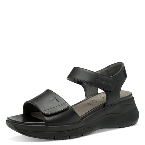 Tamaris Comfort Damen Sandalen flach aus Leder mit Klettverschluss, Schwarz (Black Uni), 39 EU von Tamaris