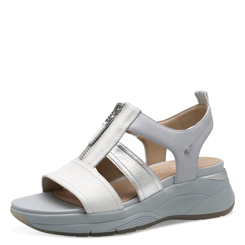 Tamaris Comfort Damen Sandalen flach aus Leder mit Reißverschluss, Mehrfarbig (Lt Blue Comb), 39 EU von Tamaris