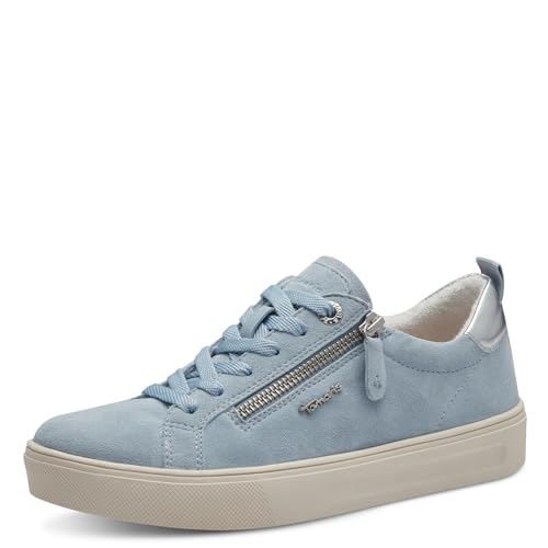 Tamaris Comfort Damen Sneaker flach mit Reißverschluss Freizeit, Blau (Sky Suede), 38 EU von Tamaris