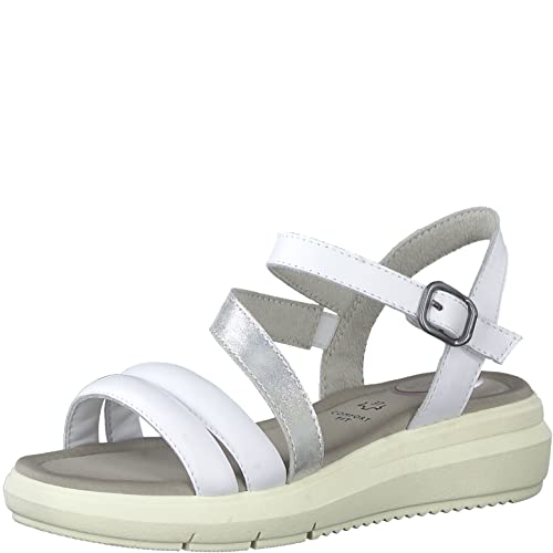 Tamaris Comfort Damen 8-8-88202-20-191 Flache Sandale, White/Silver, 38 EU von Tamaris