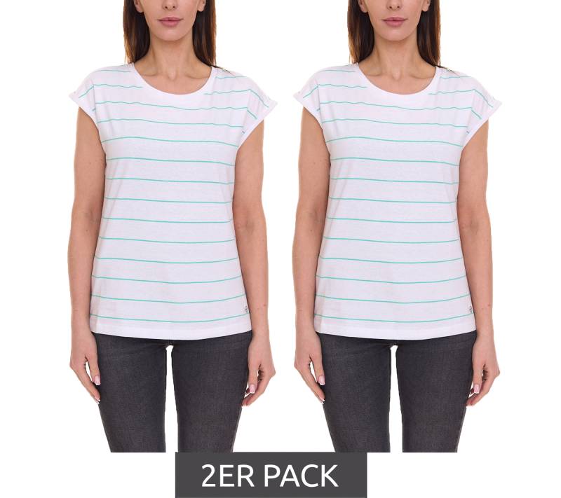 2er Sparpack Tamaris T-Shirt schickes Damen Sommer-Shirt mit Rundhalsausschnitt Baumwoll-Shirt 99612539 Weiß von Tamaris