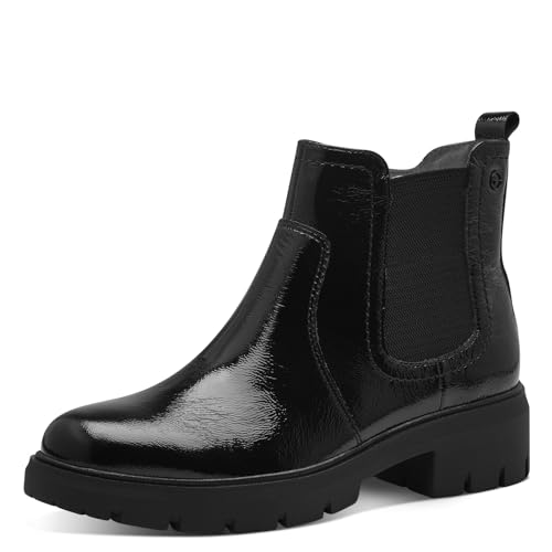 Tamaris COMFORT Damen Chelsea Boots aus Leder mit Reißverschluss, Schwarz (Schwarz Lack), 37 EU von Tamaris