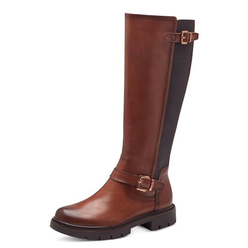 Tamaris COMFORT Damen Hohe Stiefel ohne Absatz mit Reißverschluss mit Schnallen, Braun (Cognac), 40 EU von Tamaris