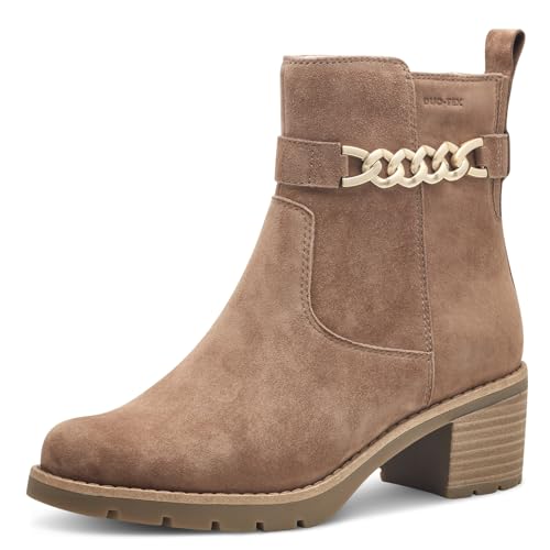 Tamaris COMFORT Damen Stiefeletten mit Absatz aus Leder Blockabsatz, Braun (Hellbraun Wildleder), 39 EU von Tamaris