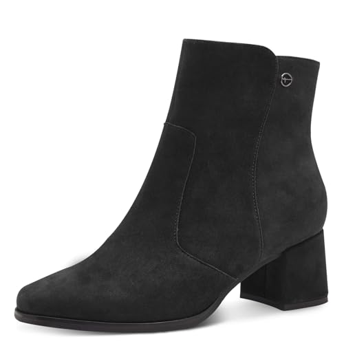 Tamaris COMFORT Damen Stiefeletten mit Absatz aus Leder Blockabsatz, Schwarz (Schwarz Wildleder), 40 EU von Tamaris