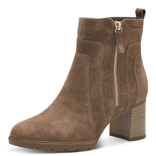 Tamaris COMFORT Damen Stiefeletten mit Absatz aus Leder mit Reißverschluss, Braun (Hellbraun Wildleder), 42 EU von Tamaris